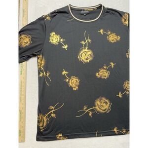 Drill Clothing Company 4XL Black Men's T-shirt Gold Rose Pattern Reflective Rose